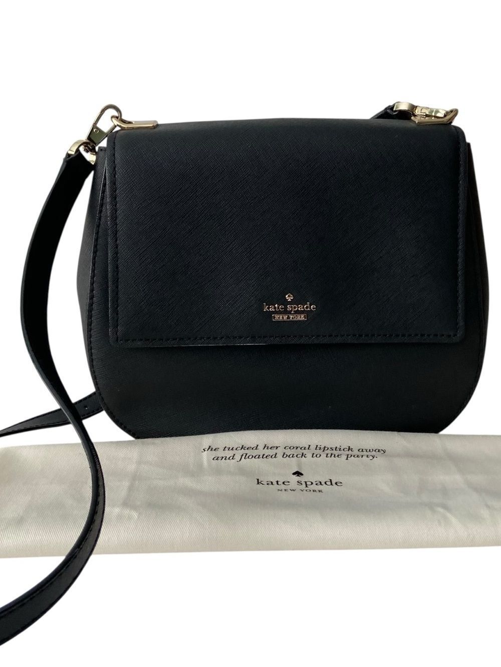 kate spade Black Saffiano Leather Crossbody with Gold Hardware